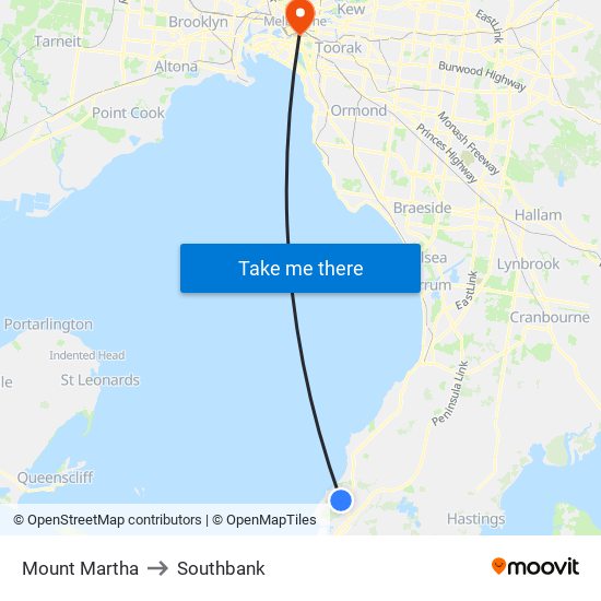 Mount Martha to Southbank map