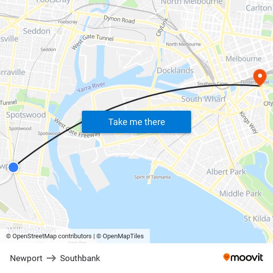 Newport to Southbank map