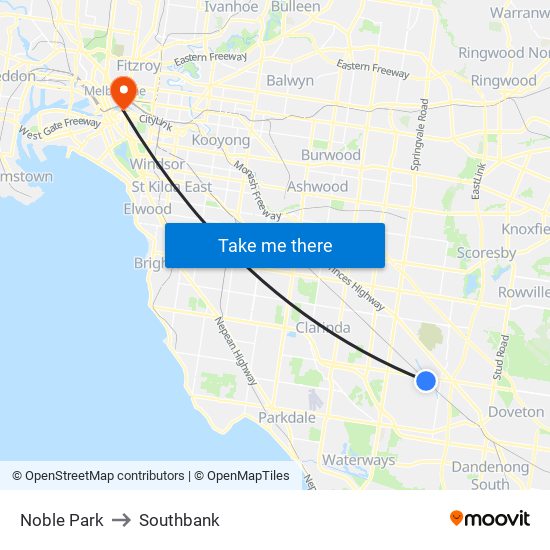 Noble Park to Southbank map