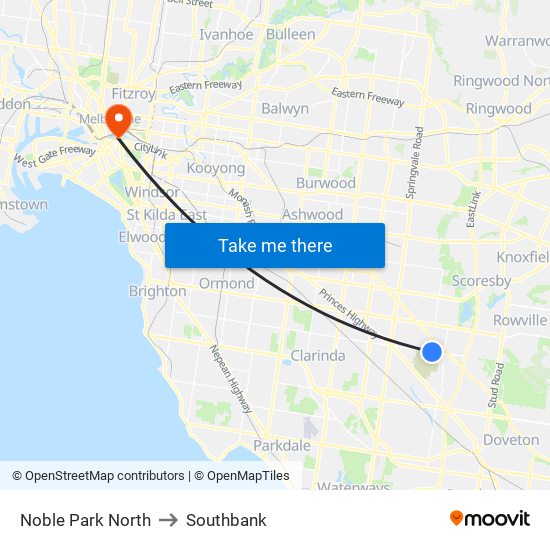 Noble Park North to Southbank map