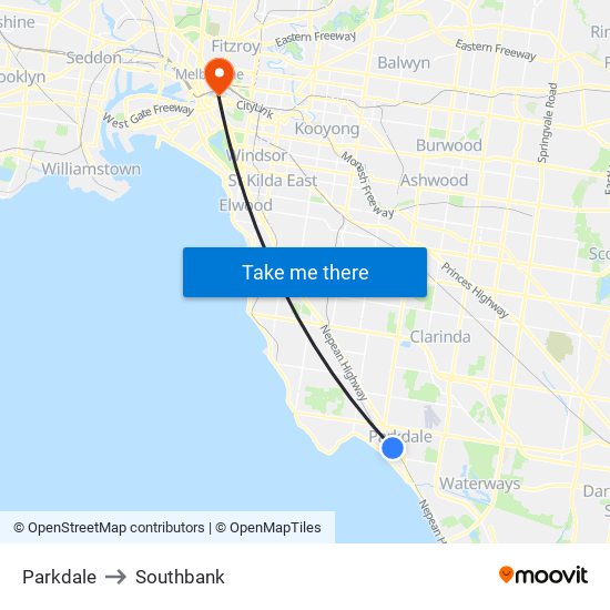 Parkdale to Southbank map