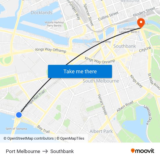 Port Melbourne to Southbank map