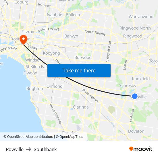 Rowville to Southbank map