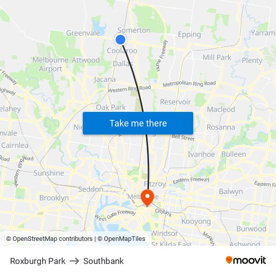 Roxburgh Park to Southbank map