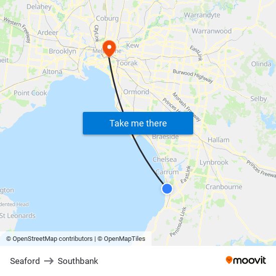 Seaford to Southbank map