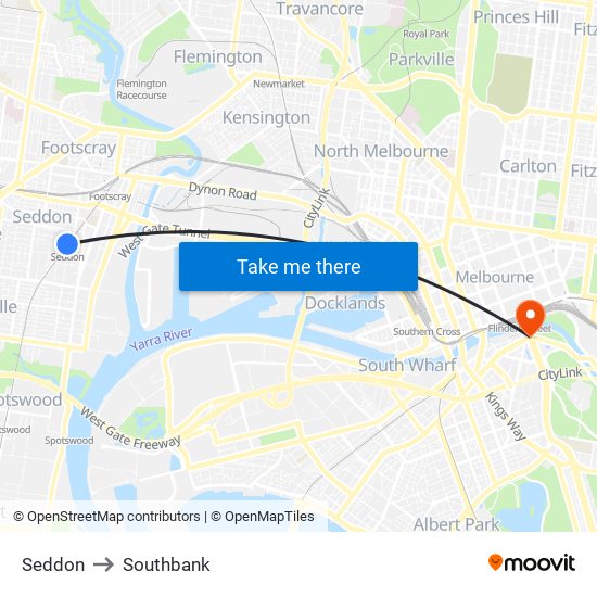 Seddon to Southbank map