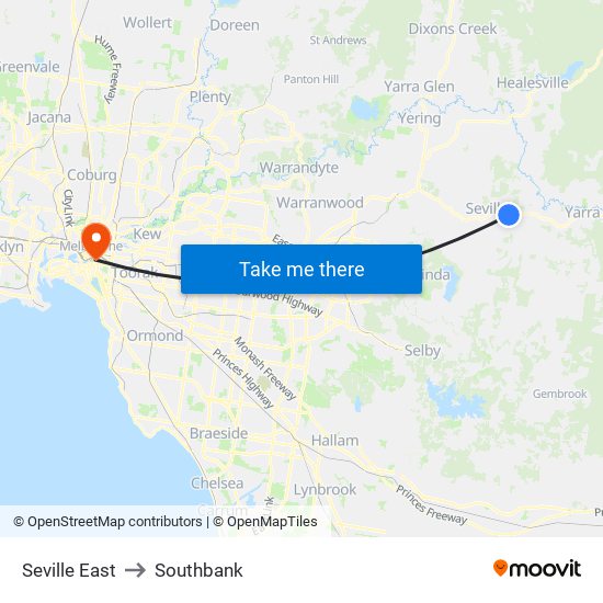 Seville East to Southbank map