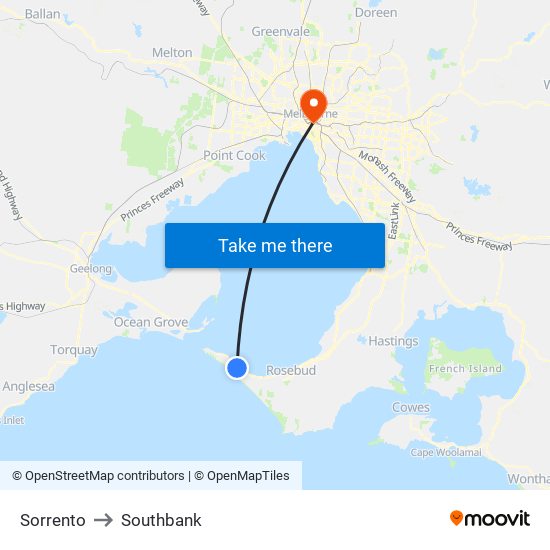 Sorrento to Southbank map