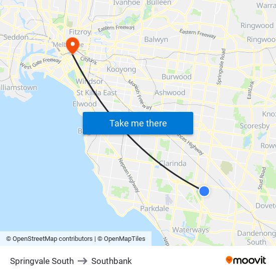 Springvale South to Southbank map