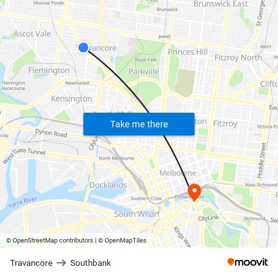 Travancore to Southbank map