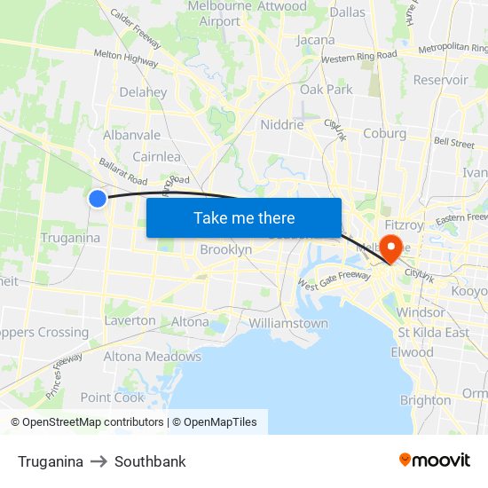 Truganina to Southbank map