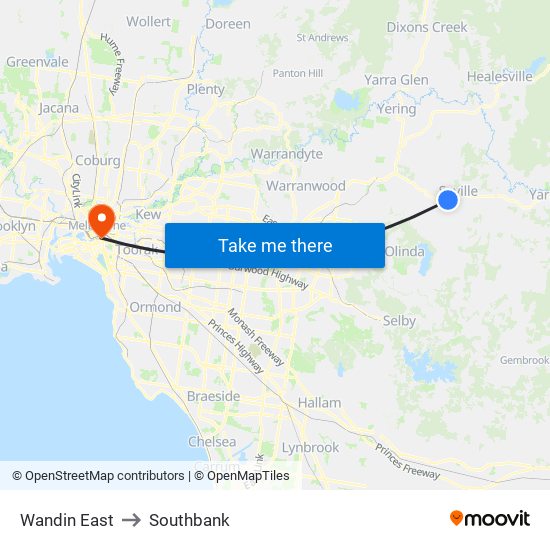 Wandin East to Southbank map