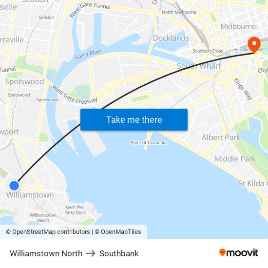 Williamstown North to Southbank map