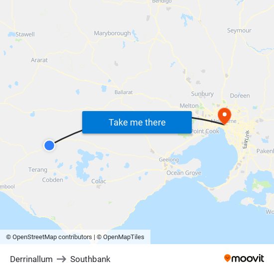 Derrinallum to Southbank map