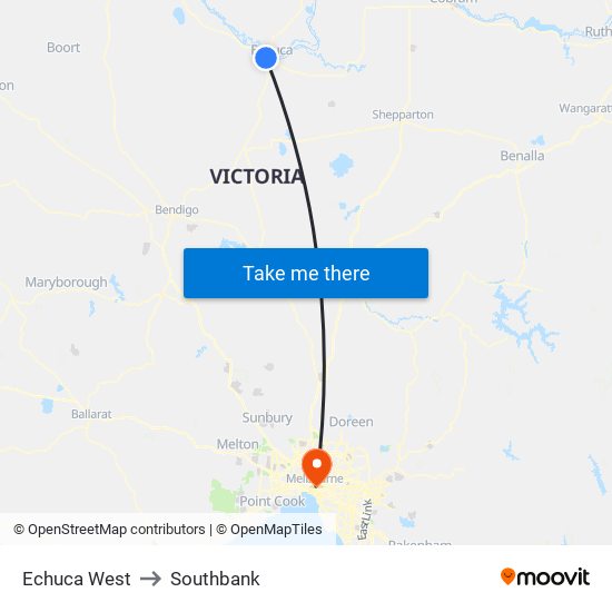 Echuca West to Southbank map