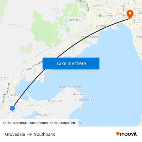 Grovedale to Southbank map