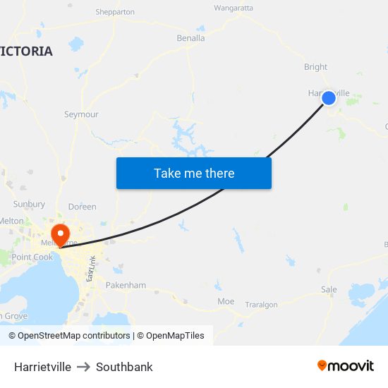 Harrietville to Southbank map