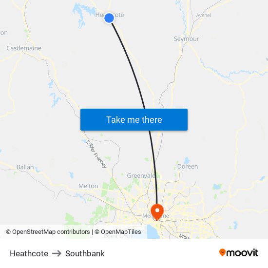 Heathcote to Southbank map