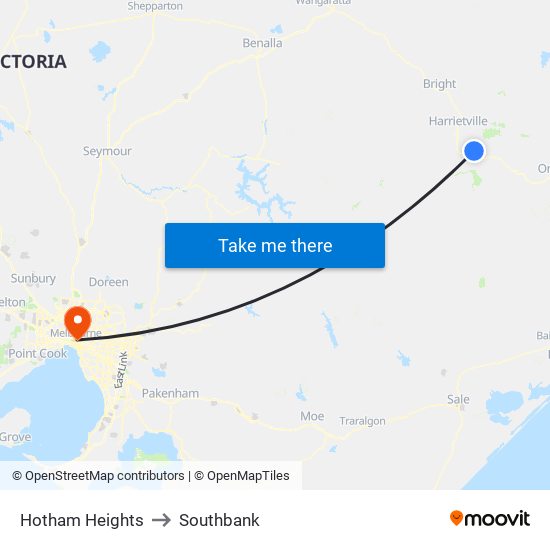 Hotham Heights to Southbank map