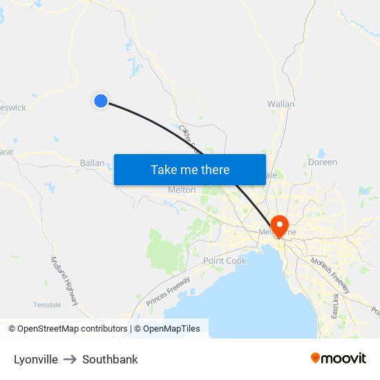 Lyonville to Southbank map