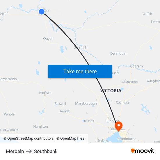 Merbein to Southbank map