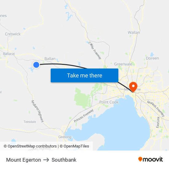 Mount Egerton to Southbank map