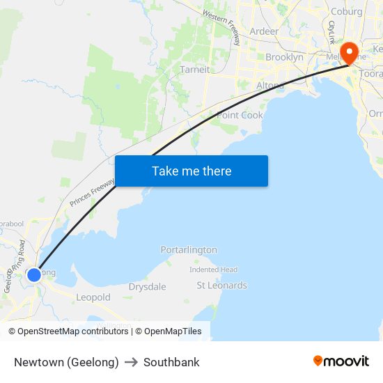 Newtown (Geelong) to Southbank map