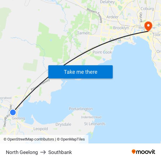 North Geelong to Southbank map