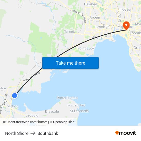 North Shore to Southbank map