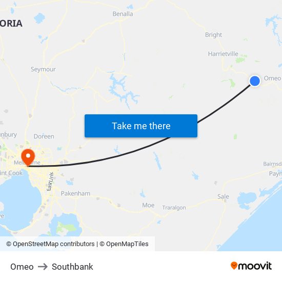 Omeo to Southbank map