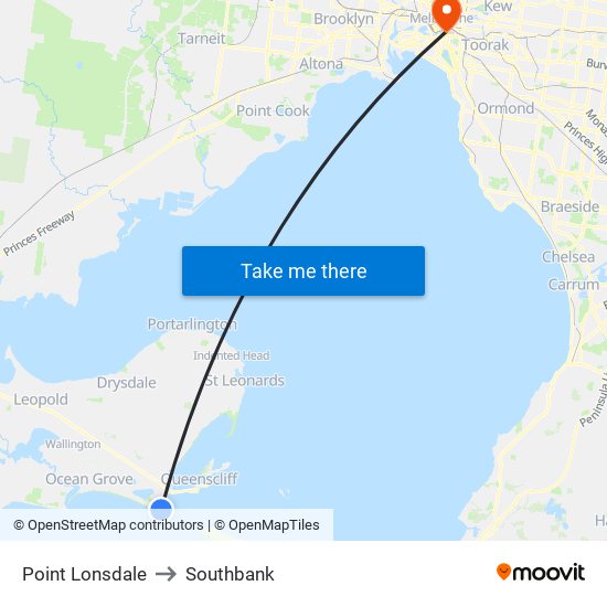 Point Lonsdale to Southbank map