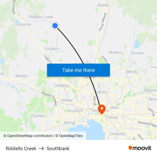 Riddells Creek to Southbank map