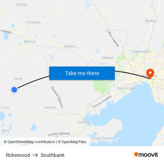 Rokewood to Southbank map