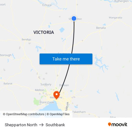 Shepparton North to Southbank map