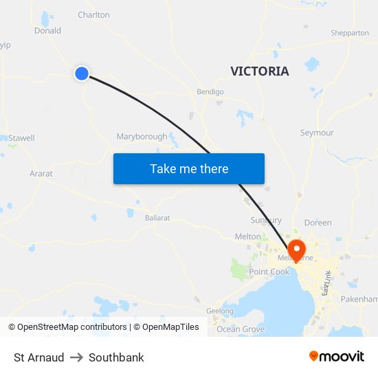 St Arnaud to Southbank map