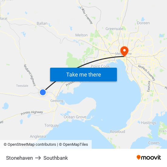 Stonehaven to Southbank map