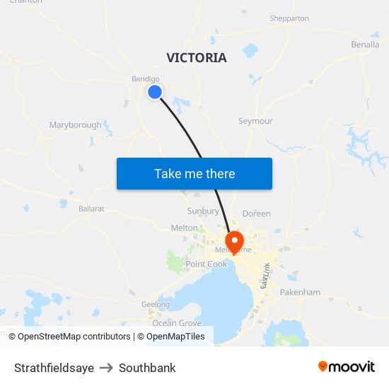 Strathfieldsaye to Southbank map