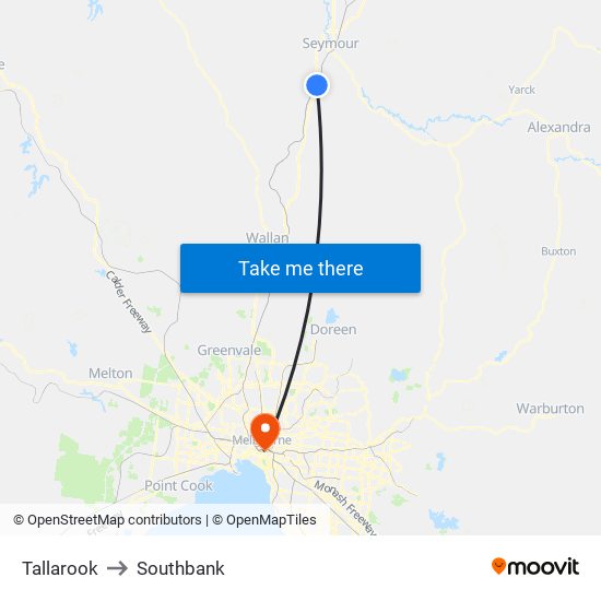 Tallarook to Southbank map