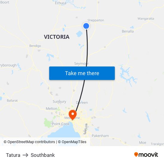 Tatura to Southbank map