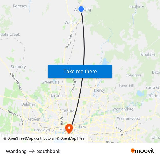 Wandong to Southbank map
