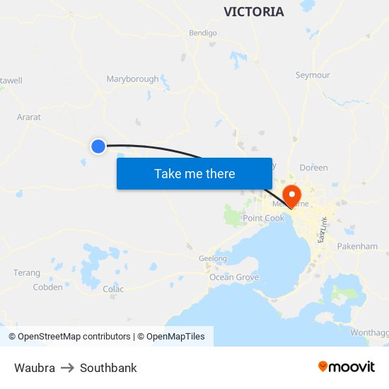 Waubra to Southbank map