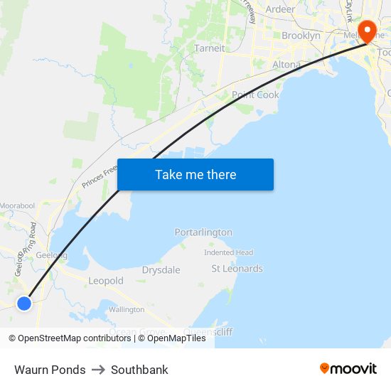 Waurn Ponds to Southbank map