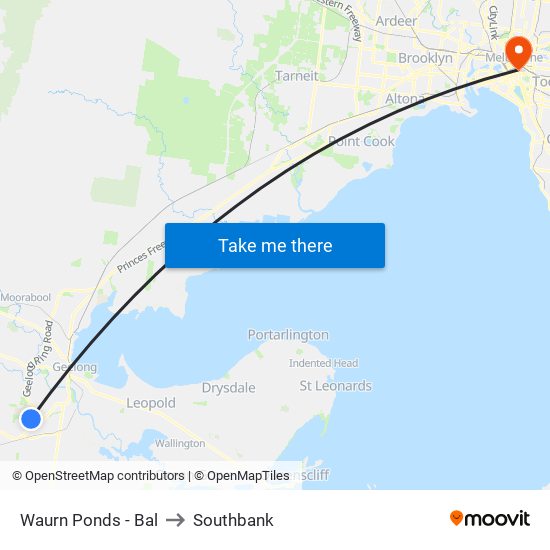 Waurn Ponds - Bal to Southbank map