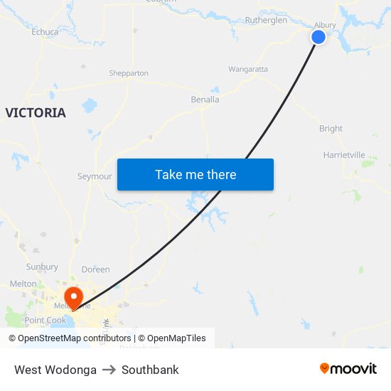 West Wodonga to Southbank map