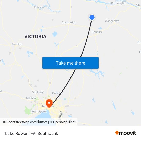 Lake Rowan to Southbank map