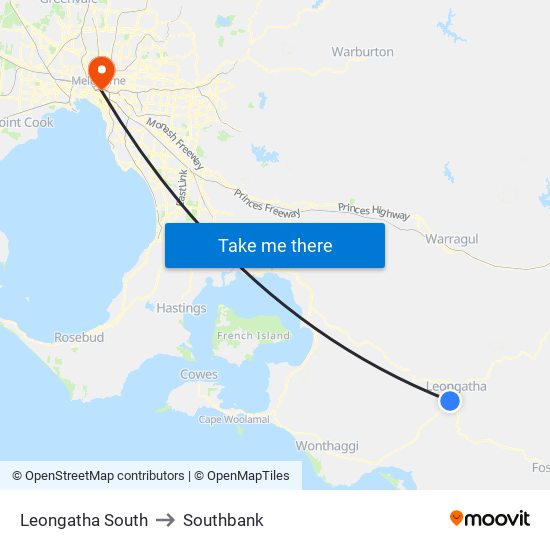 Leongatha South to Southbank map