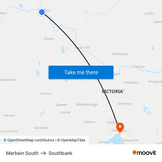 Merbein South to Southbank map