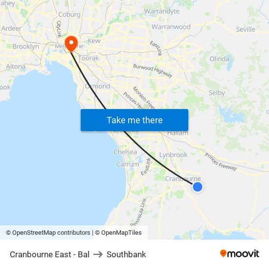 Cranbourne East - Bal to Southbank map