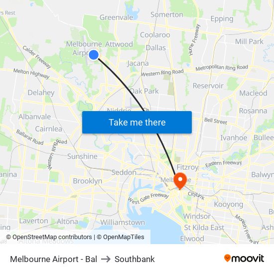 Melbourne Airport - Bal to Southbank map