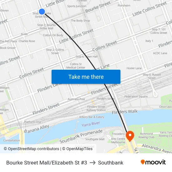 Bourke Street Mall/Elizabeth St #3 to Southbank map